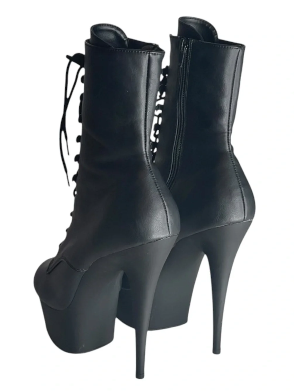 new Pleaser 𖤐 Delight 1020 Platform Stiletto Lace Up Boot 𖤐 Black Faux Leather
